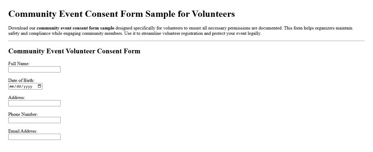 Community event consent form sample for volunteers image preview
