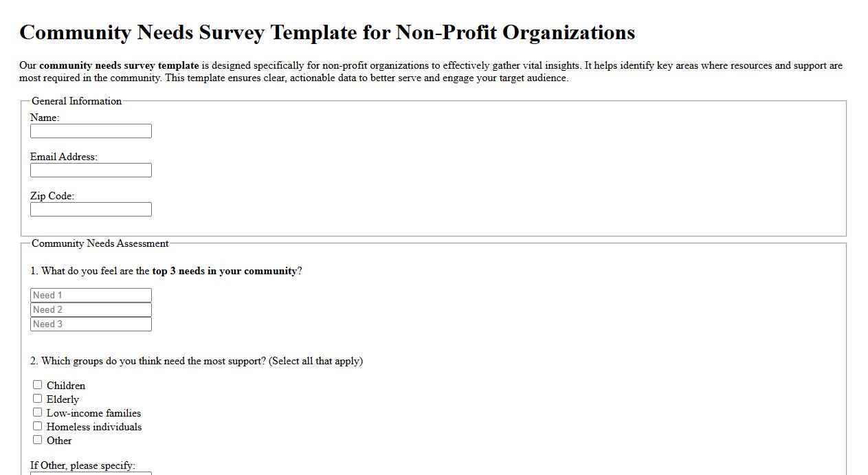 Community needs survey template for non-profit organizations image preview