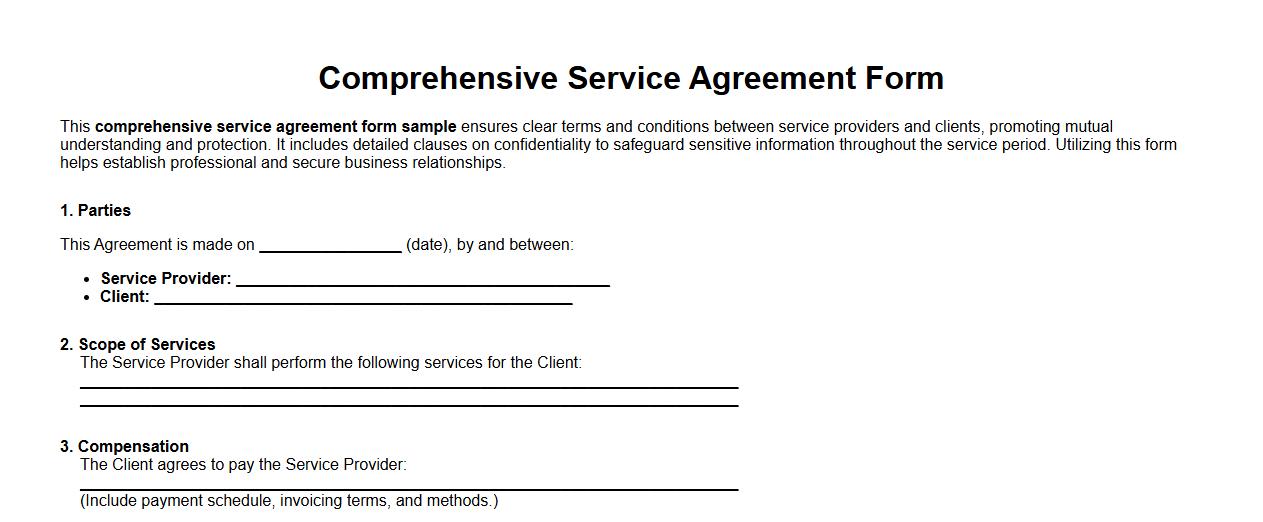 comprehensive service agreement form sample with confidentiality image preview