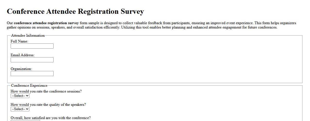 Conference attendee registration survey form sample for feedback image preview