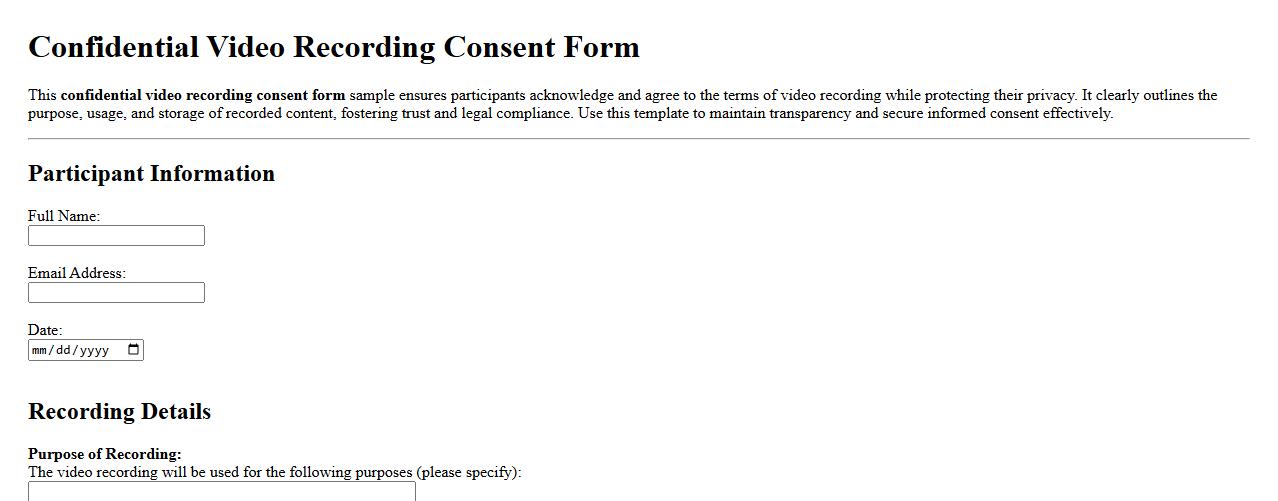 Confidential video recording consent form sample image preview