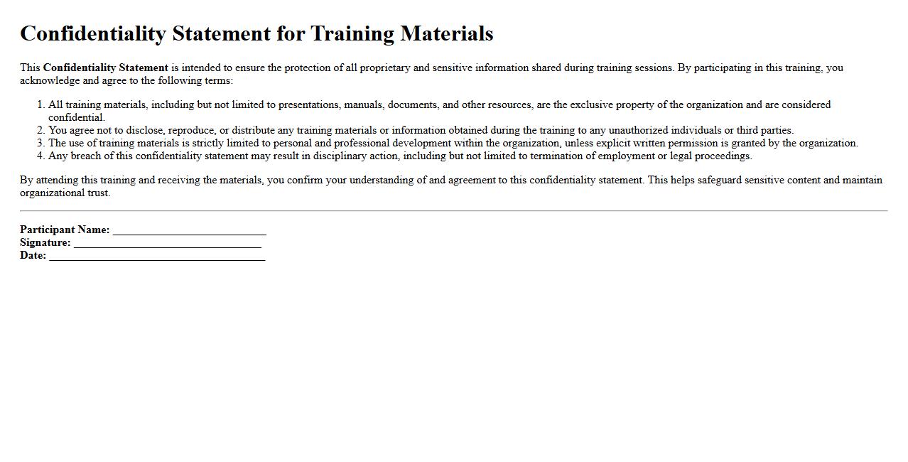 Confidentiality statement template for training materials image preview