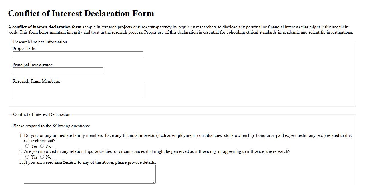 conflict of interest declaration form sample in research projects image preview