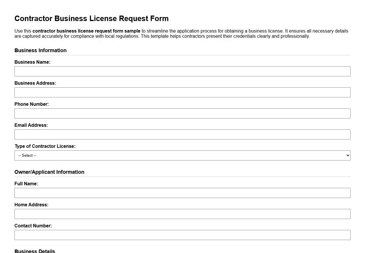 Contractor business license request form sample image preview