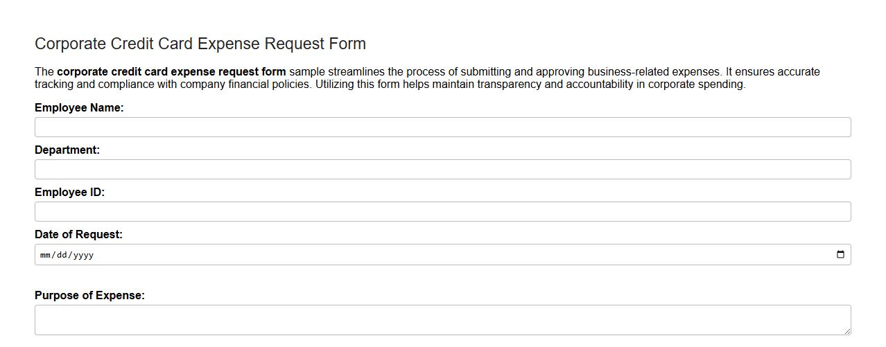 Corporate credit card expense request form sample image preview