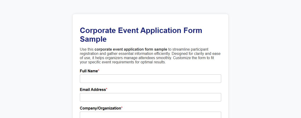 Corporate event application form sample image preview