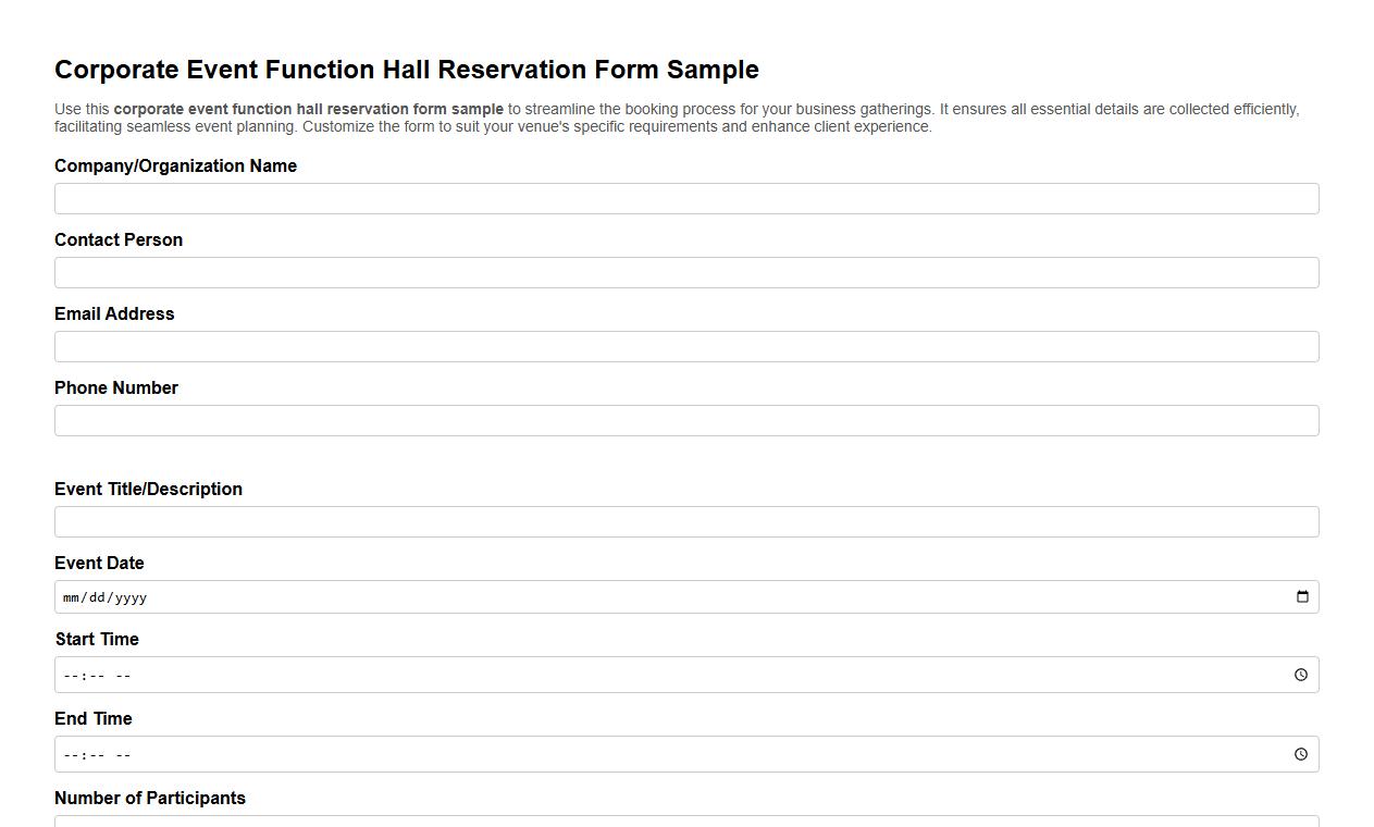 Corporate event function hall reservation form sample image preview