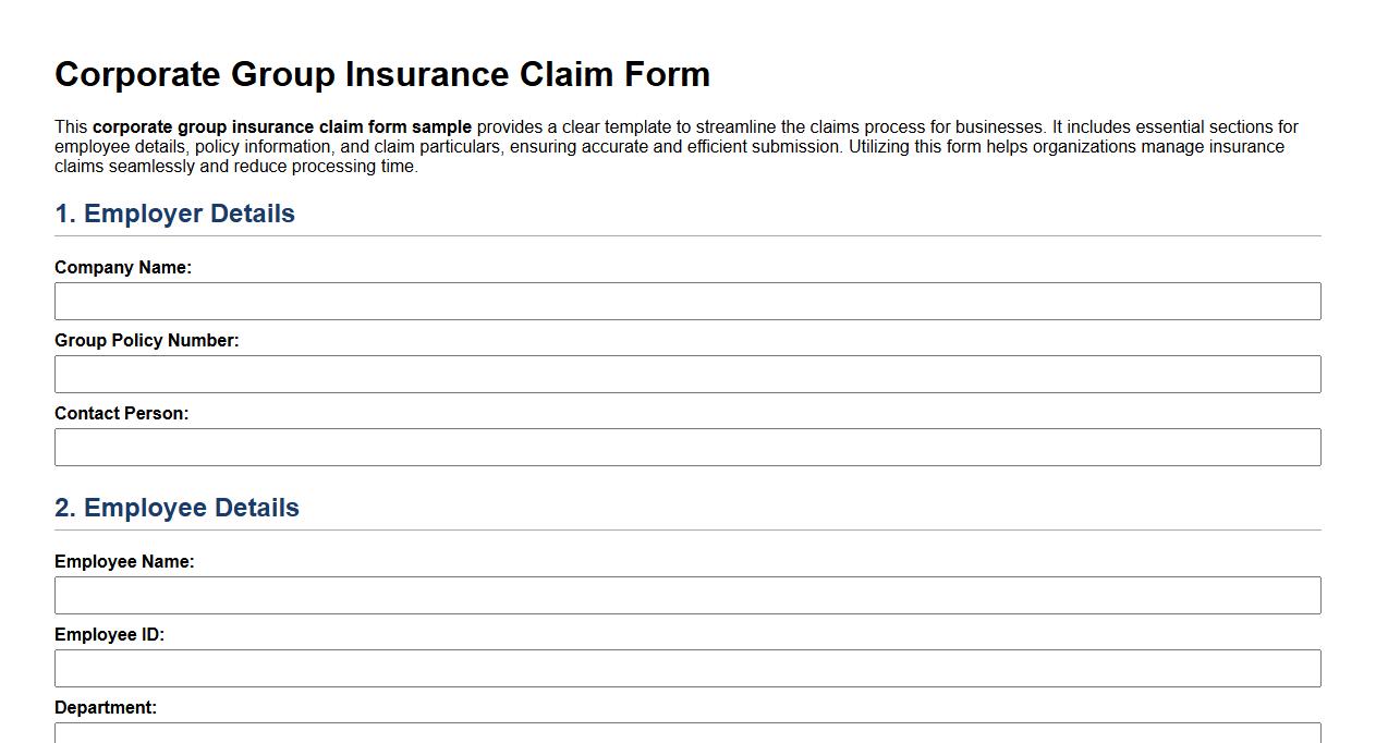 corporate group insurance claim form sample image preview