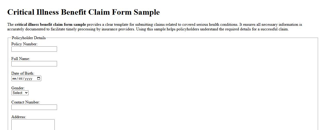 critical illness benefit claim form sample image preview