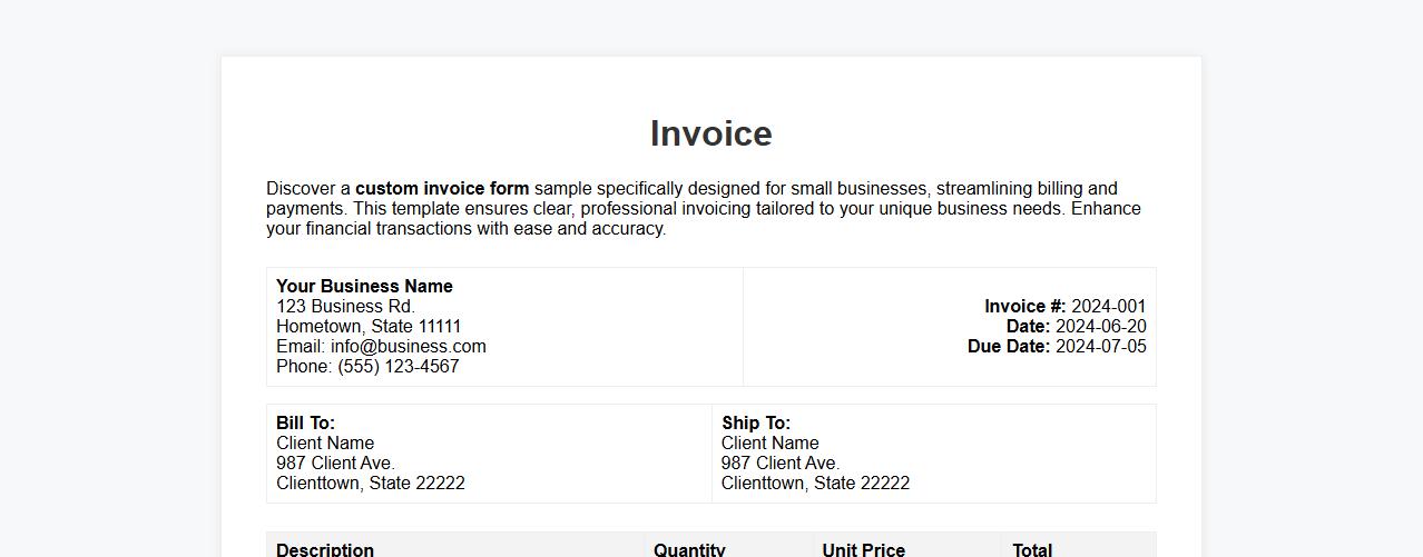 Custom invoice form sample for small businesses image preview