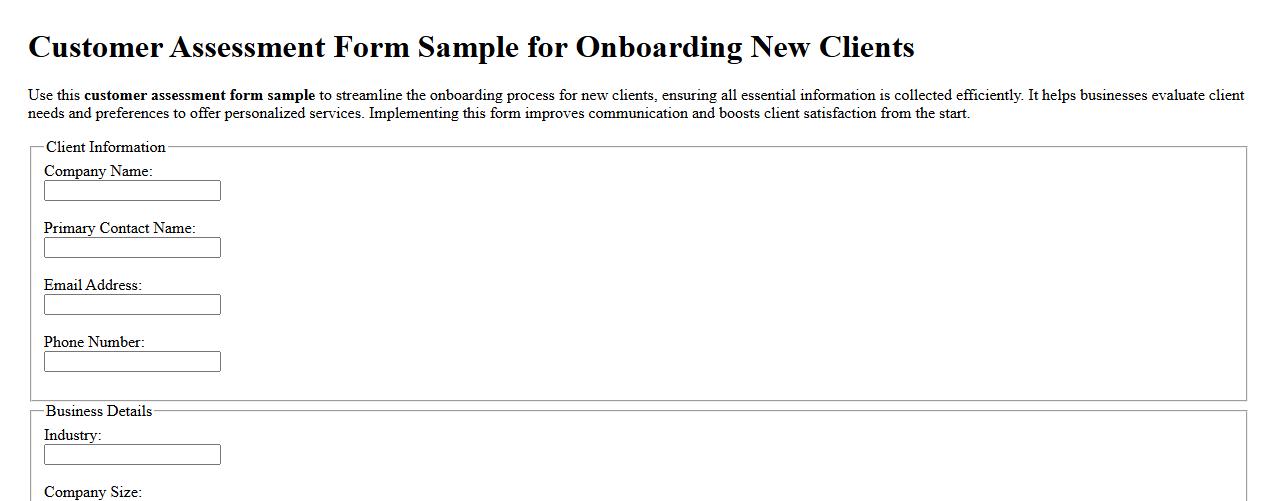 Customer assessment form sample for onboarding new clients image preview