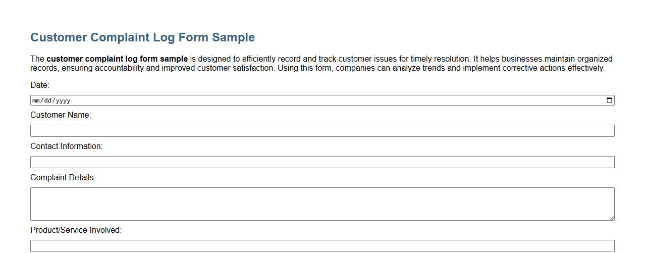 customer complaint log form sample image preview