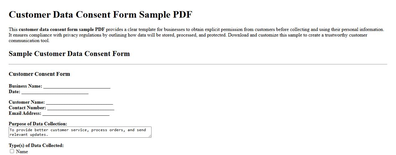 customer data consent form sample pdf image preview
