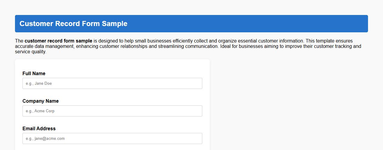 customer record form sample for small businesses image preview