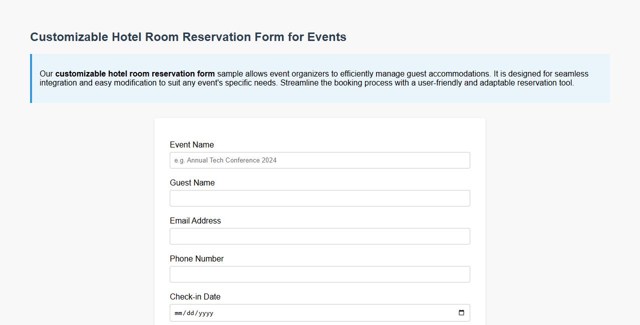 Customizable hotel room reservation form sample for events image preview