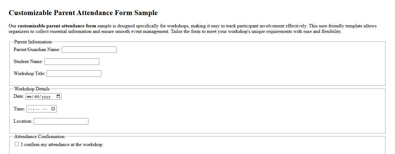 customizable parent attendance form sample for workshops image preview