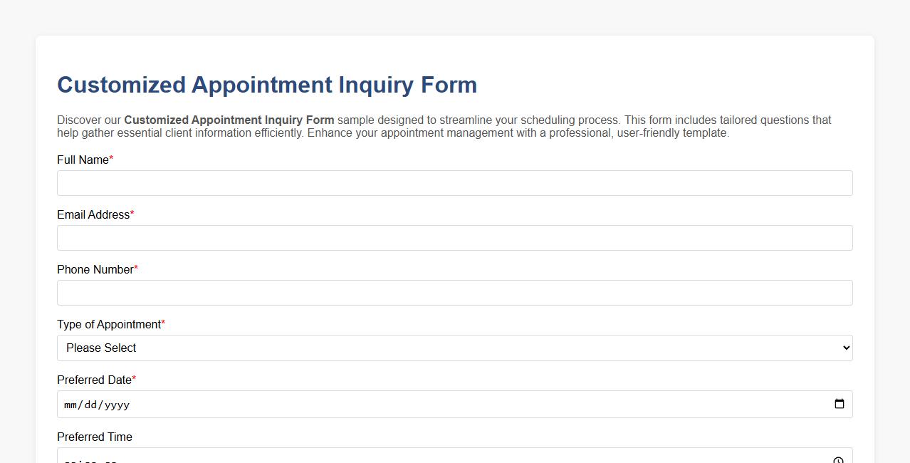 Customized Appointment Inquiry Form Sample with Questions image preview