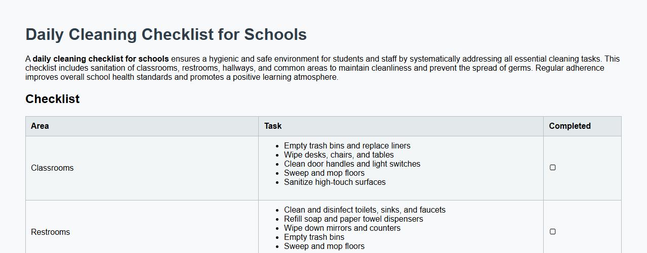 daily cleaning checklist for schools image preview