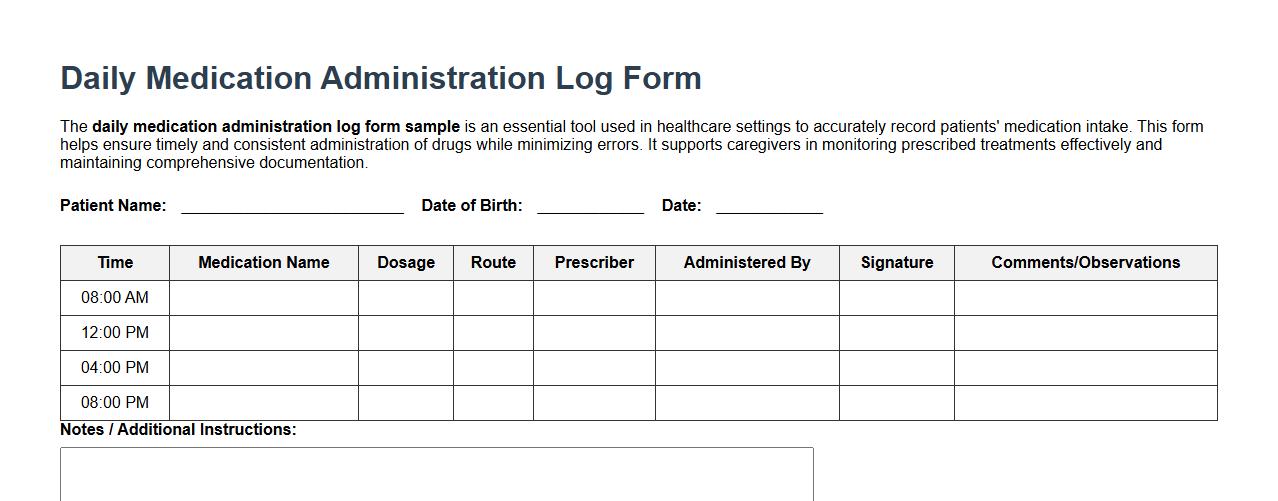 daily medication administration log form sample image preview