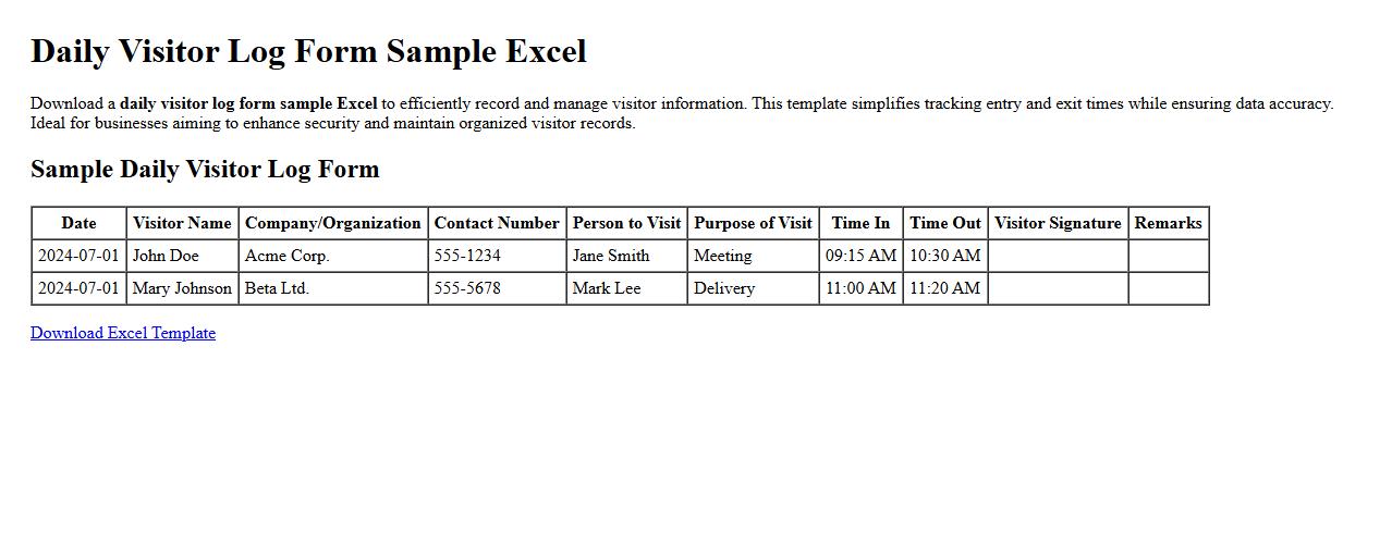daily visitor log form sample excel image preview