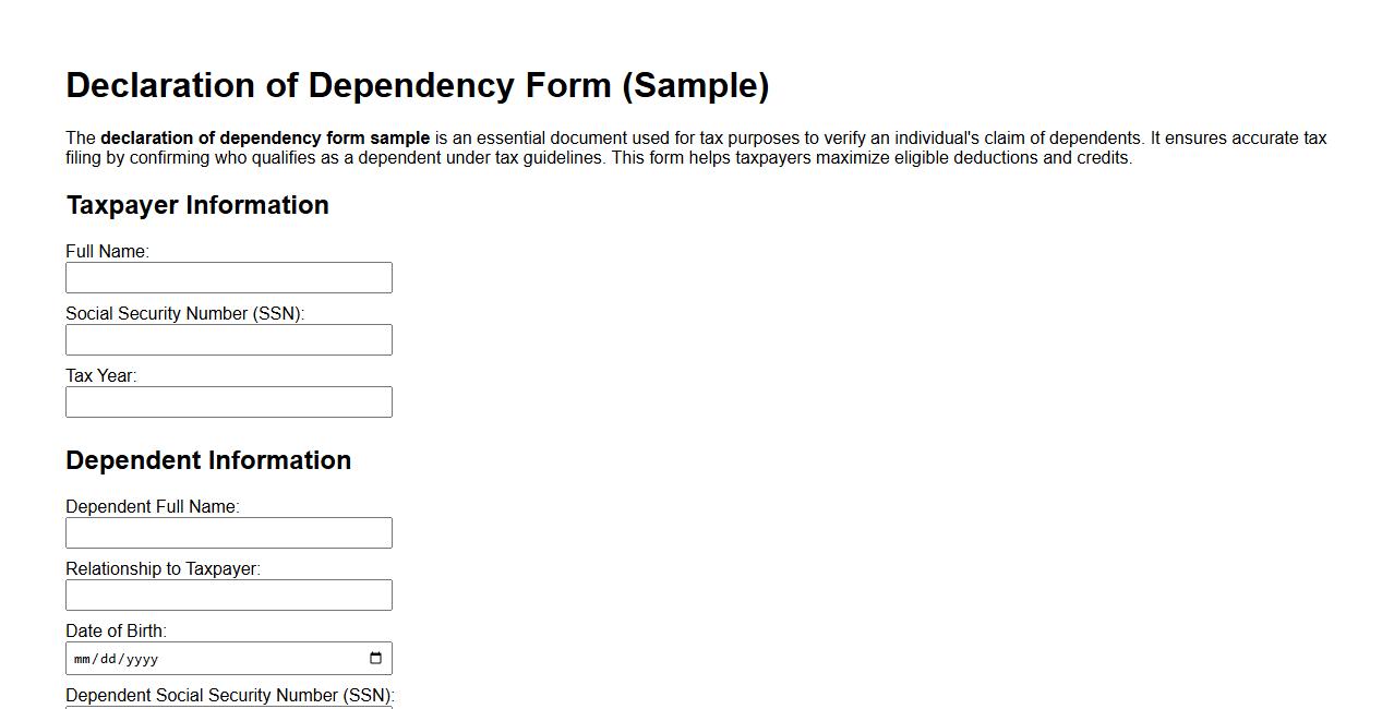 declaration of dependency form sample for tax purposes image preview
