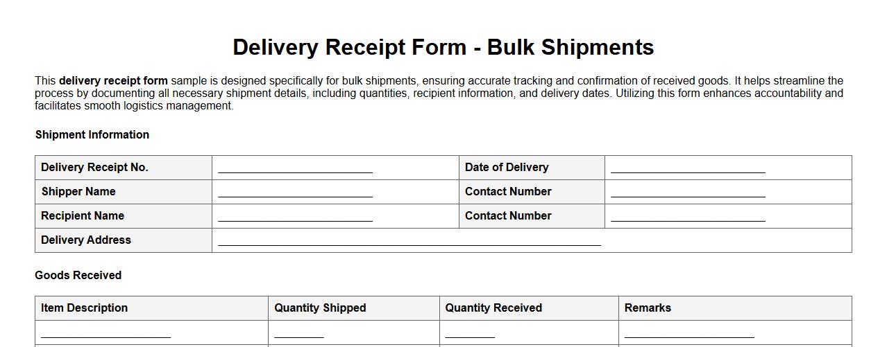 Delivery receipt form sample for bulk shipments image preview