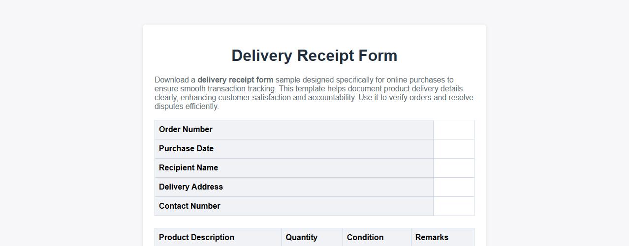 Delivery receipt form sample for online purchases image preview