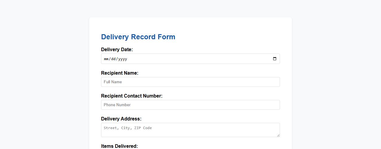Delivery record form sample including recipient details image preview