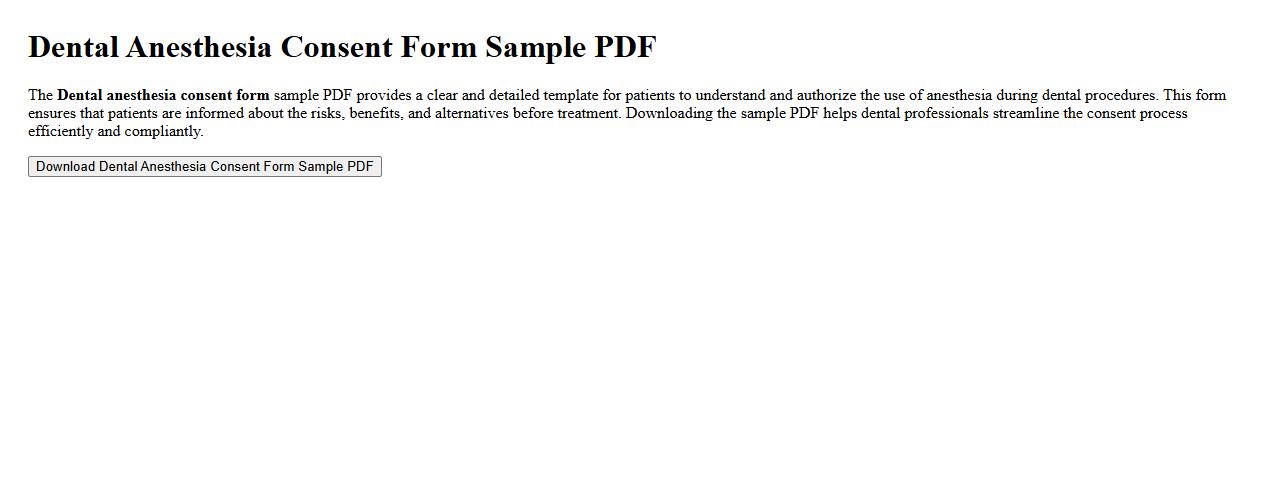 Dental anesthesia consent form sample PDF image preview