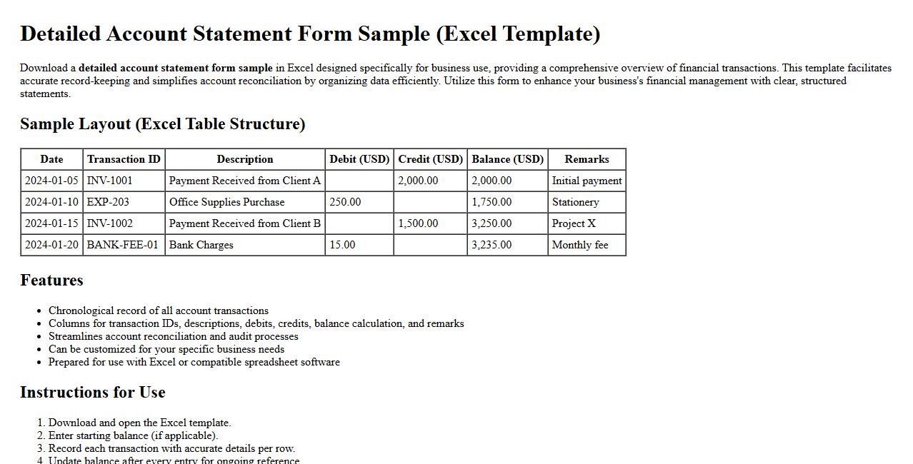 detailed account statement form sample excel for business image preview