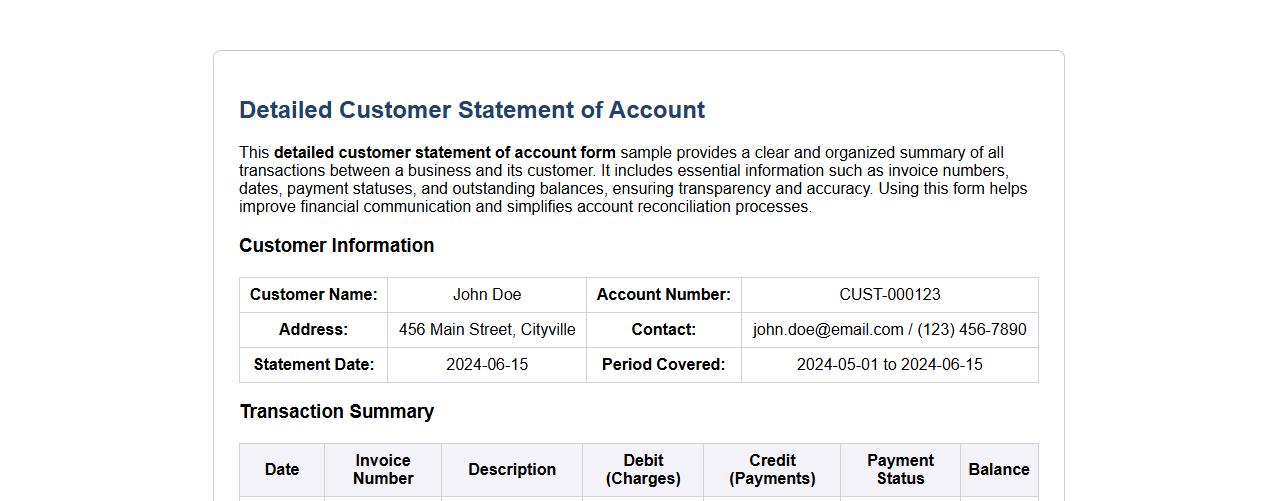 detailed customer statement of account form sample image preview