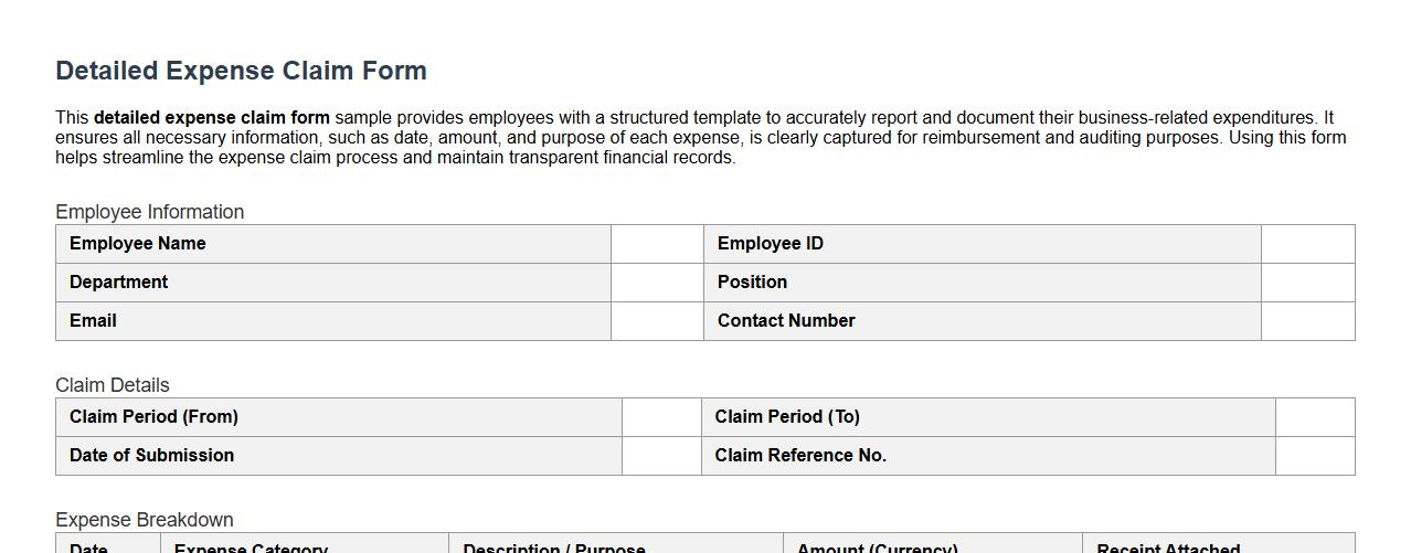 detailed expense claim form sample for employees image preview