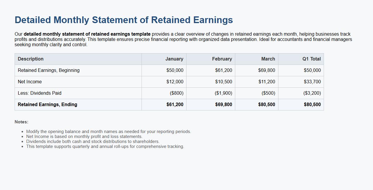 detailed monthly statement of retained earnings template image preview