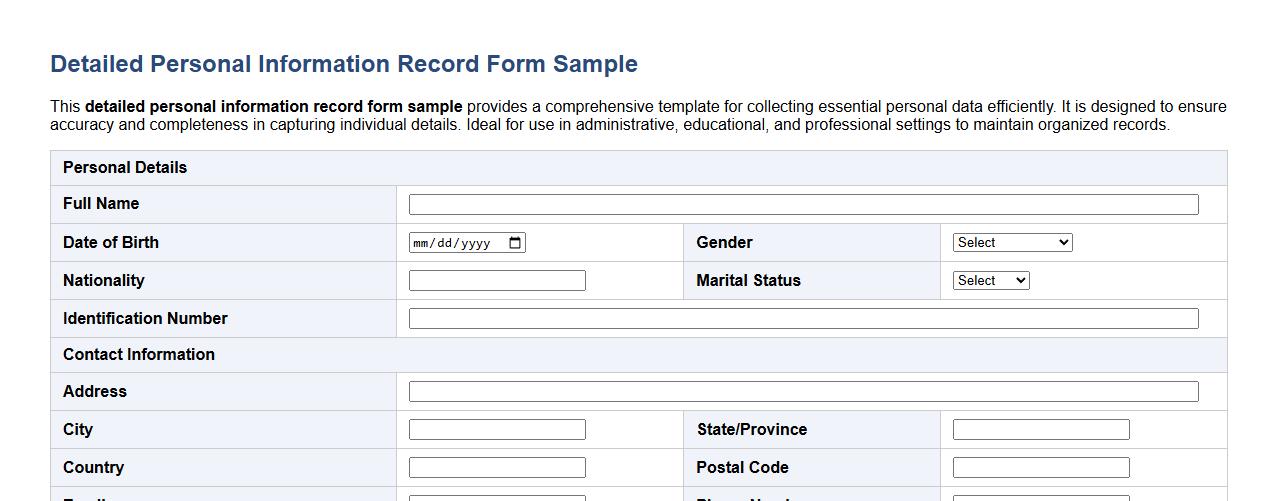 detailed personal information record form sample image preview