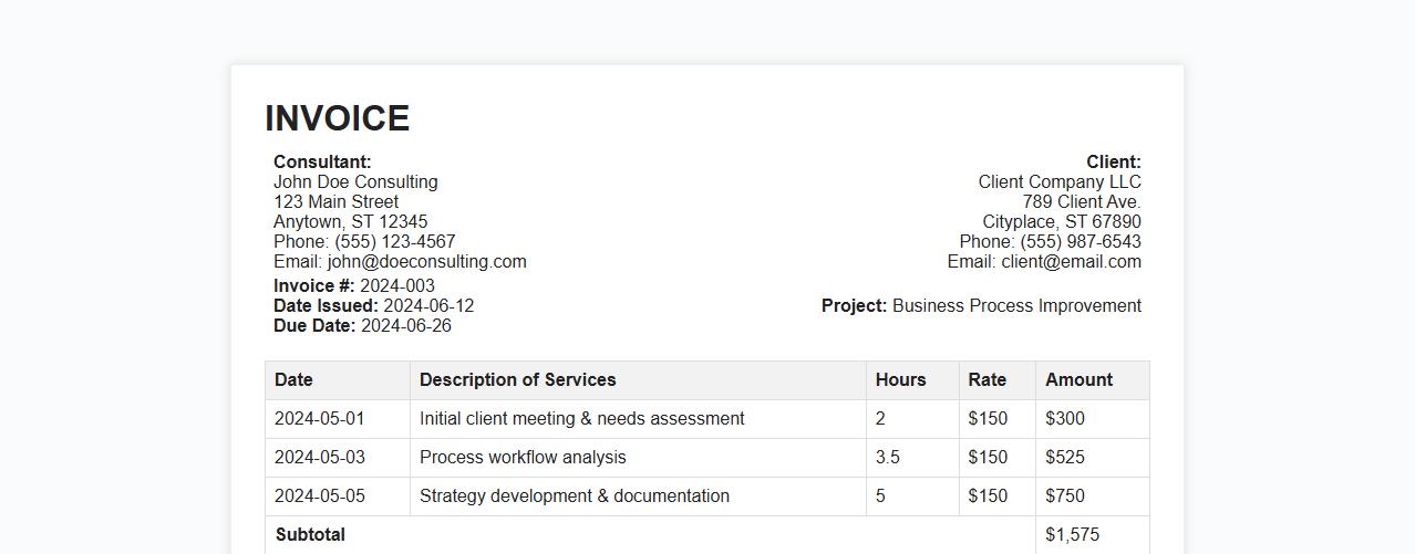detailed professional invoice form sample for consultants image preview