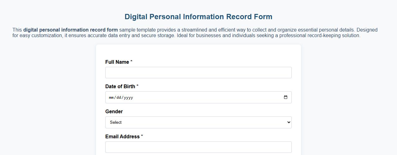 digital personal information record form sample template image preview