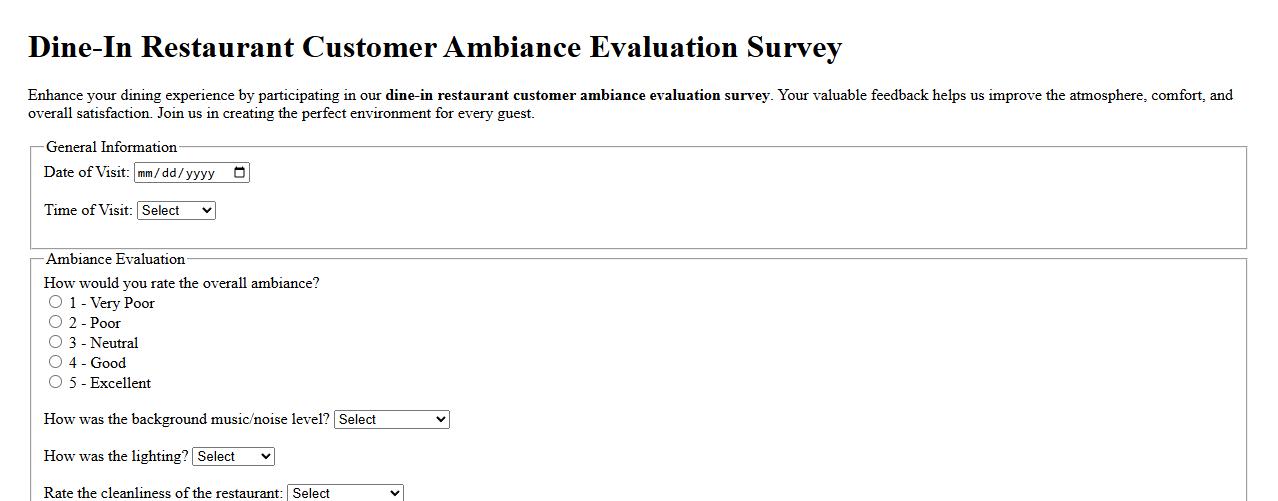 dine-in restaurant customer ambiance evaluation survey image preview