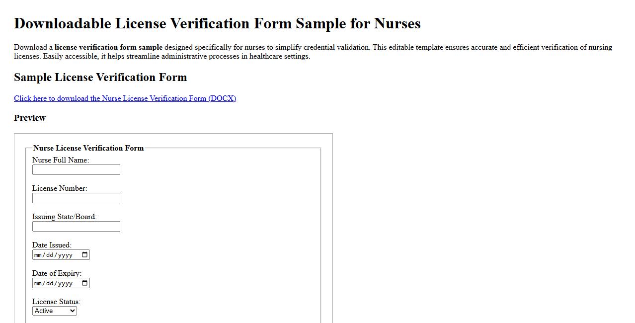 downloadable license verification form sample for nurses image preview