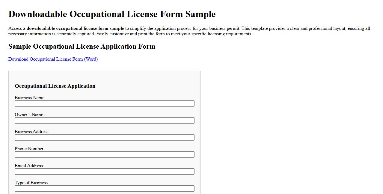 downloadable occupational license form sample image preview