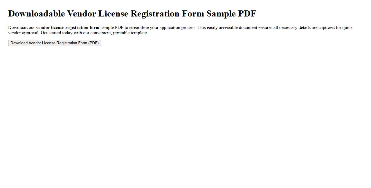 downloadable vendor license registration form sample PDF image preview