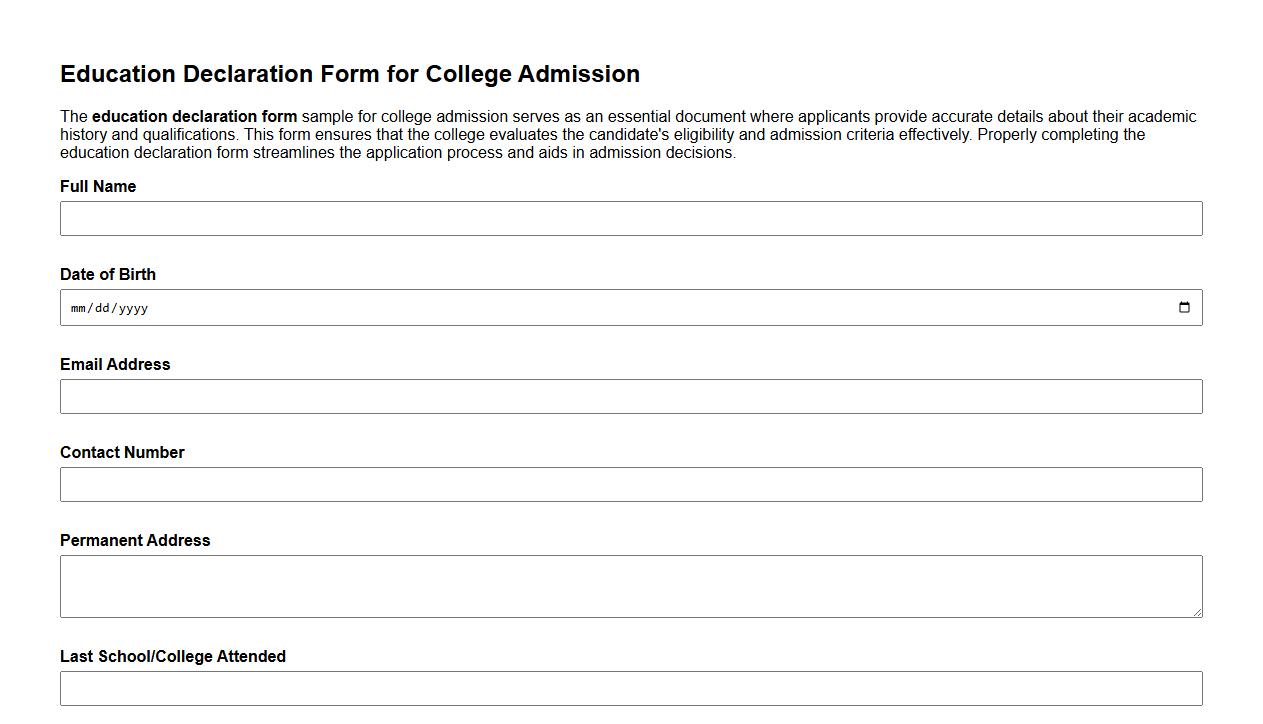 education declaration form sample for college admission image preview