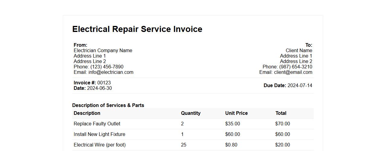 electrical repair service invoice form sample image preview
