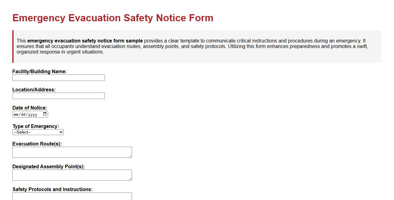 emergency evacuation safety notice form sample image preview