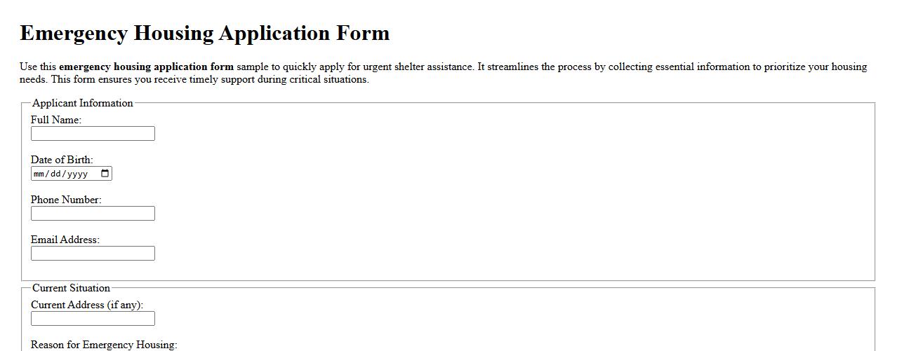 Emergency housing application form sample image preview