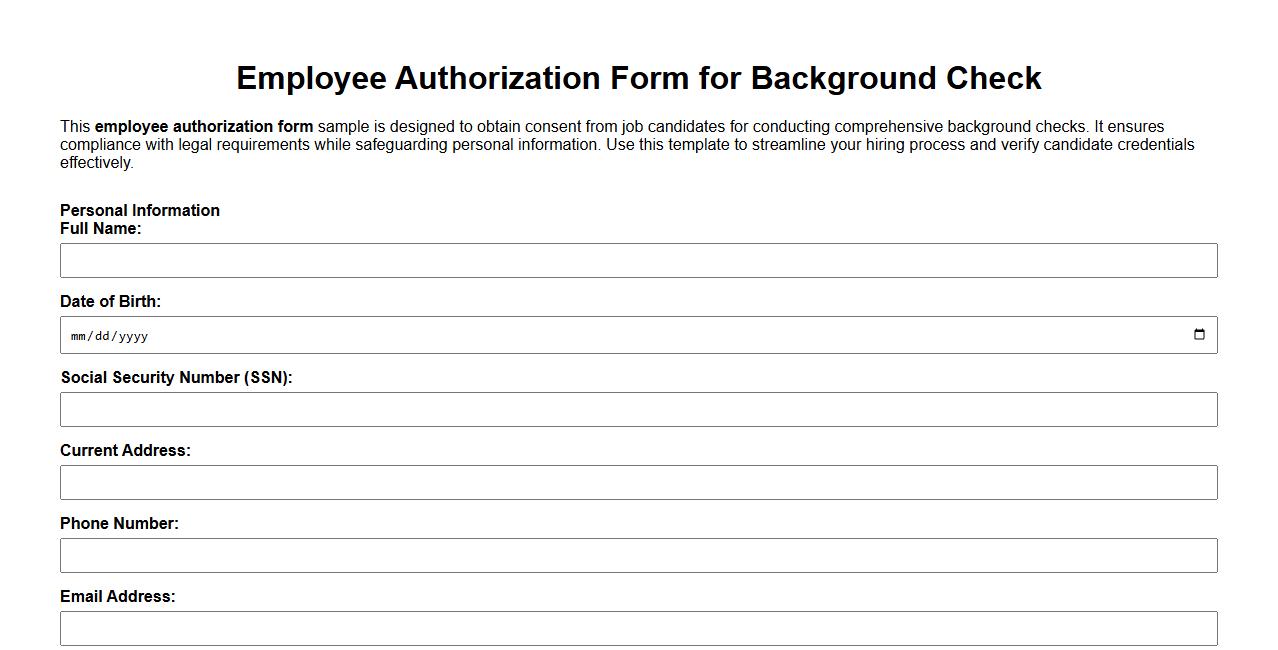 Employee authorization form sample for background check image preview