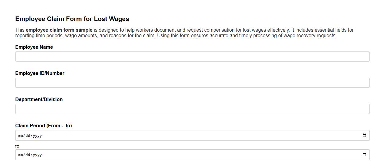 Employee claim form sample for lost wages image preview