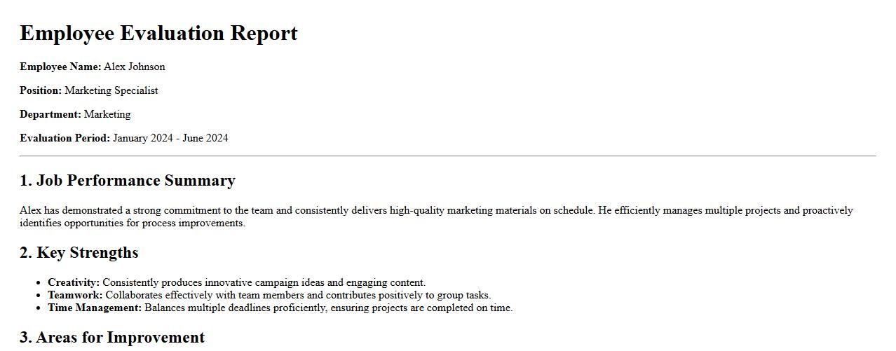 employee evaluation report with improvement suggestions image preview