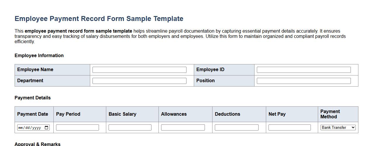 Employee payment record form sample template image preview