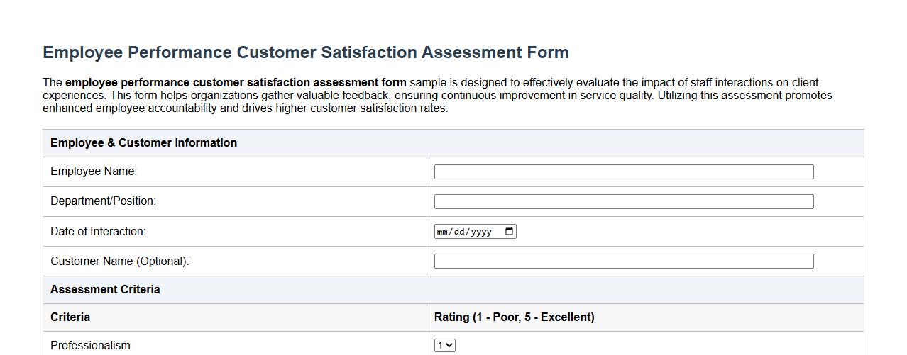 employee performance customer satisfaction assessment form sample image preview