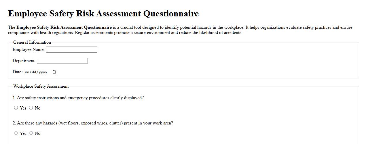 Employee safety risk assessment questionnaire image preview